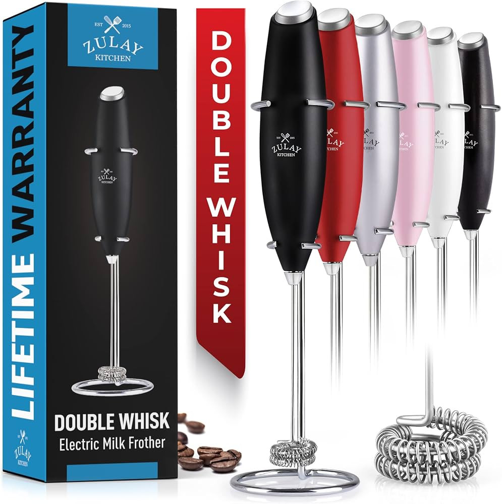 Zulay Double Whisk Milk Frother Handheld Mixer - High Powered Frother For Coffee With Improved Mo... | Amazon (US)