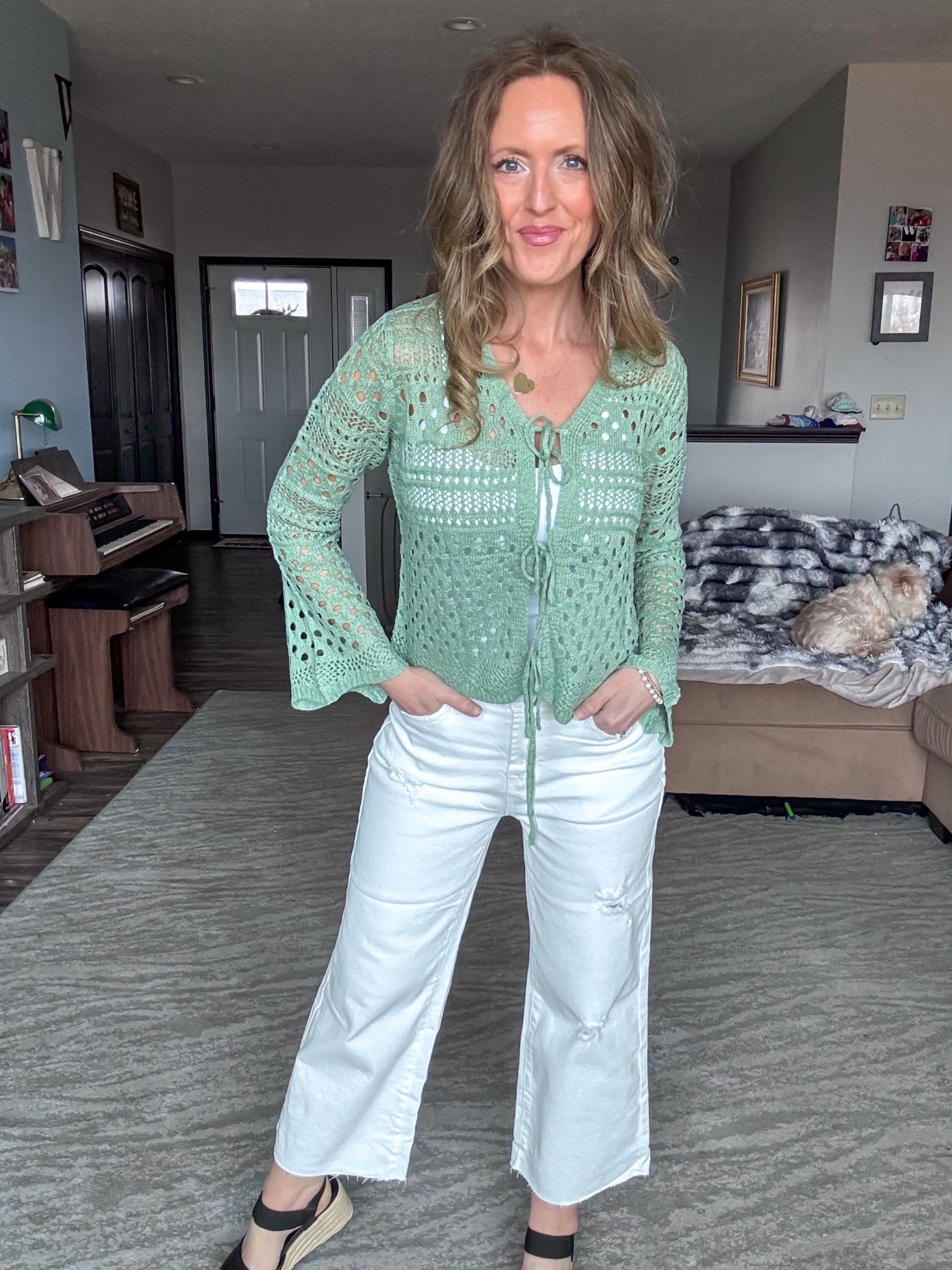 Loving this green coverup top worn as a sweater! 💚 Also, these white jeans are not see thru and so comfy! Wearing a small in the top and 4 in the denim. 

As an Amazon Influencer I earn commission on qualifying purchases.

Green top, swim coverup, versatile top, white denim, mom style, spring fashion 

#LTKOver40 #LTKootd #LTKMidsize