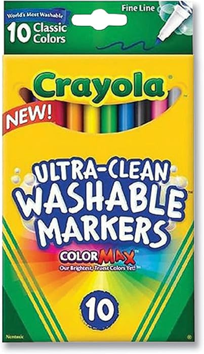 Crayola Ultra-Clean Washable Markers, Fine Line Multicolor, 10 Count | Amazon (US)