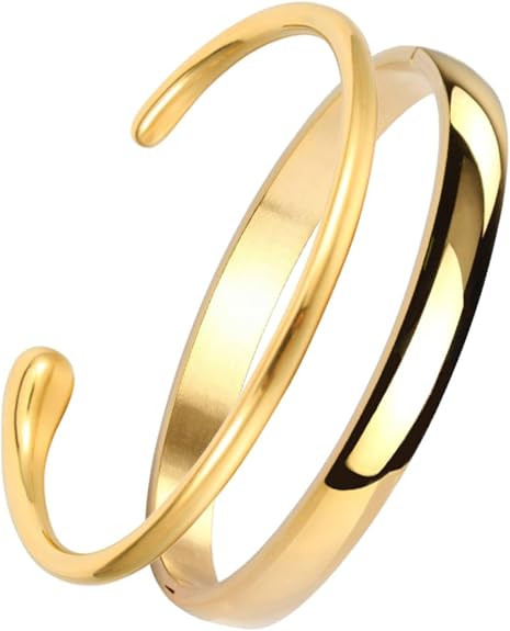 MILAKOO Stainless Steel Bangle Bracelet for Women Gold Plain Polished Oval Bangle Chunky Irregula... | Amazon (US)