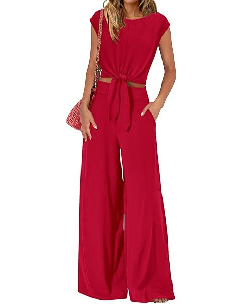 Amazon.com: PRETTYGARDEN Women's Casual Summer Outfits 2 Piece Cute Cap Sleeve Tie Front Tops Loo... | Amazon (US)