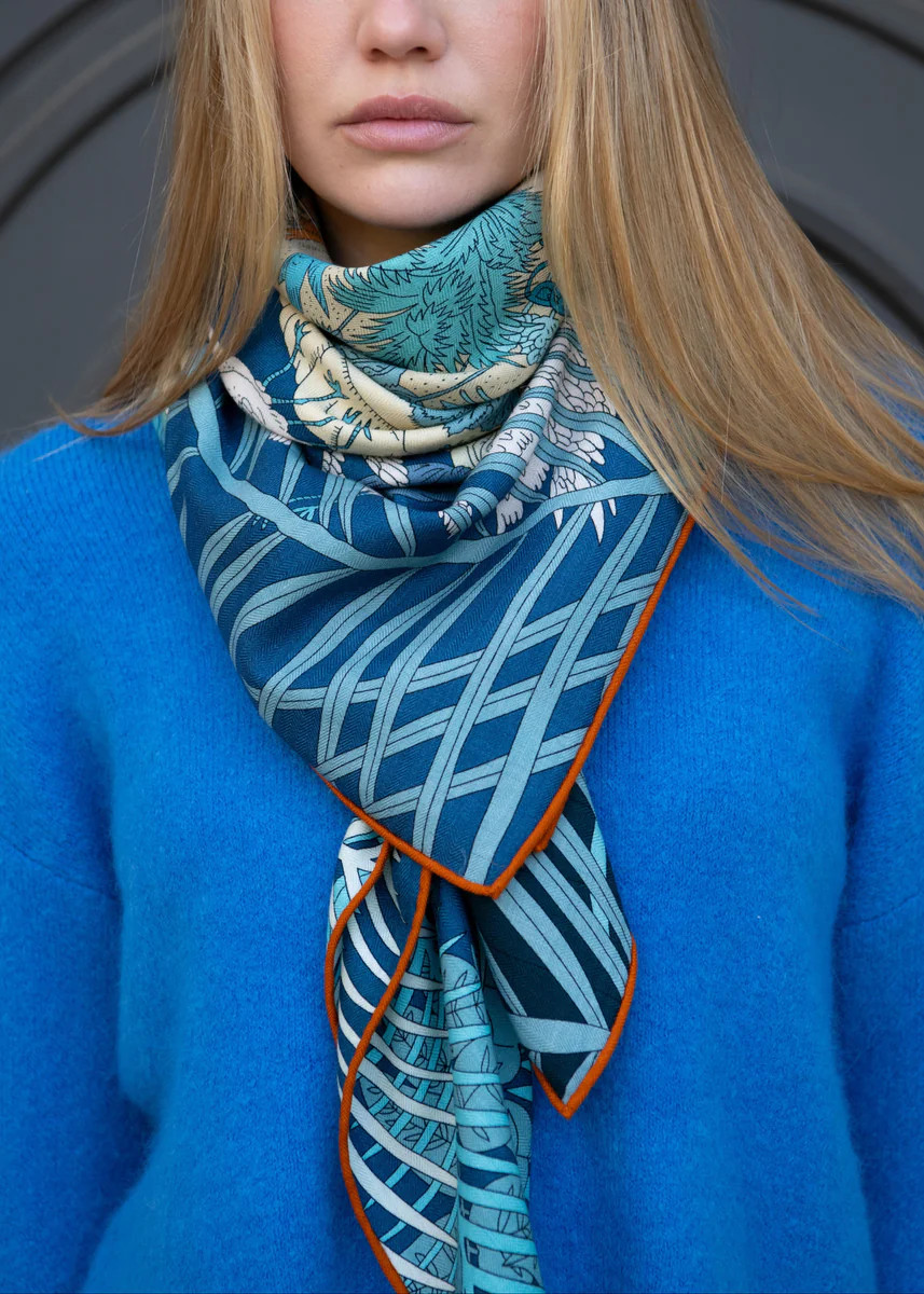 Ravi Cashmere Feeling Multicolor Jungle Print Shawl - Blue | Benaar La