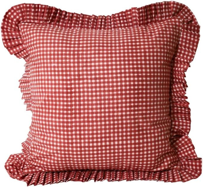 Decorative Throw Pillow Cover, Purple Floral Print with Ruffled Border, Cotton Blend, Square Cush... | Amazon (US)