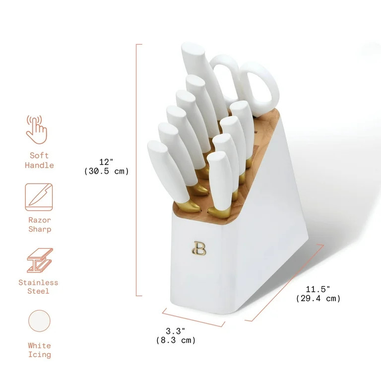 Beautiful 12 Piece Stainless Steel Knife Block Set, Soft-Grip Handles White Icing by Drew Barrymo... | Walmart (US)