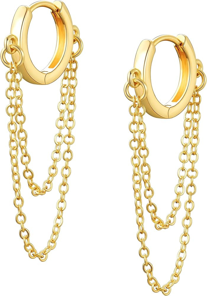 Gold Chain Earrings for Women - 14K Gold Plated Dangle Huggie Hoop Earring Fashion Jewelry Gifts ... | Amazon (US)