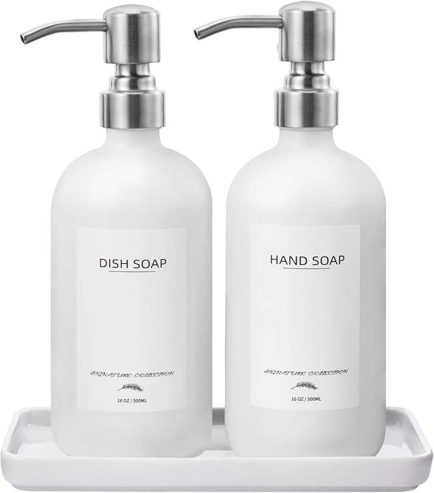 Supforce Glass Dish Soap Dispenser with Ceramic Tray and Stainless Steel Pump, Kitchen Soap Dispe... | Amazon (US)