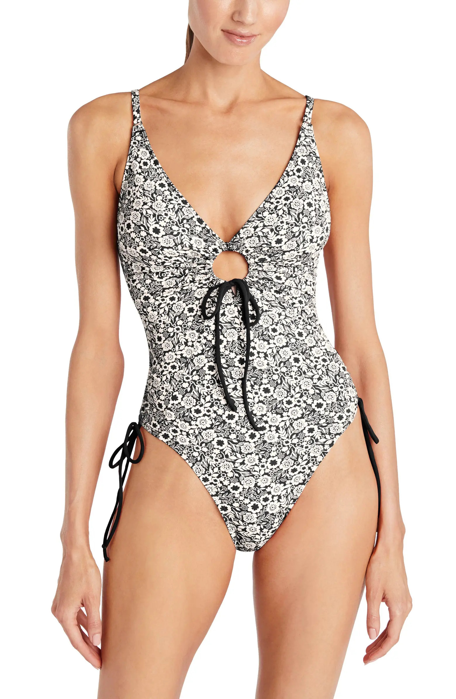Robin Piccone Aubrey V-Neck Floral One-Piece Swimsuit | Nordstrom | Nordstrom