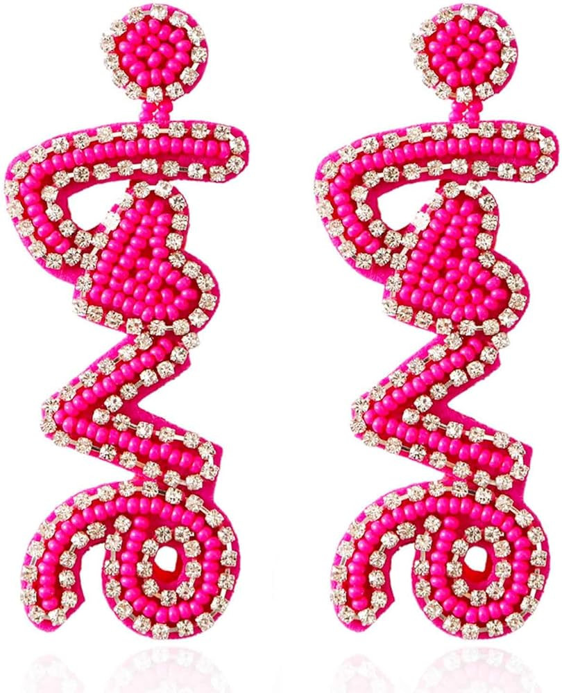 Valentine Day Earrings Red Heart Earrings Dangling Beaded Love Earrings Stud Trendy Handmade Holl... | Amazon (US)