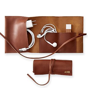 Leather Charger Roll Up, Brown | Mark and Graham