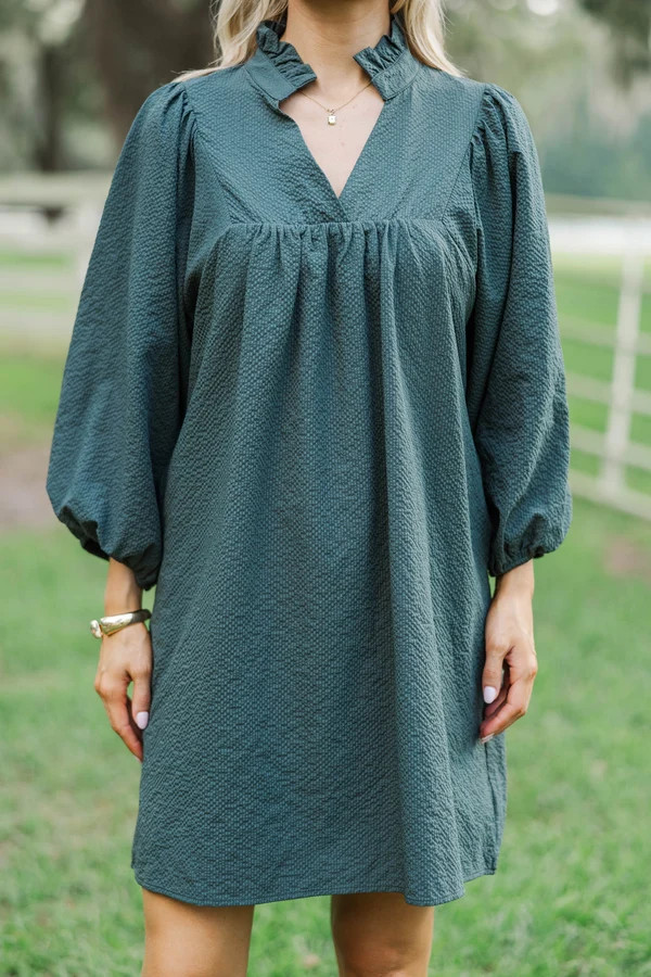 Above And Beyond Olive Green Textured Shift Dress | The Mint Julep Boutique