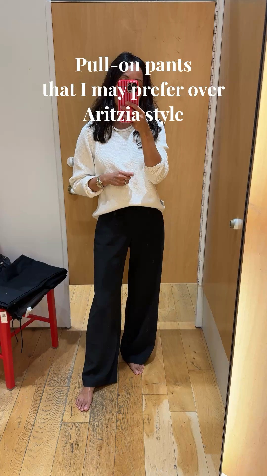 Pull on pants with an easy wide leg fit. I may prefer these over the Aritzia lodge pants. Material has nice drape and doesn’t wrinkle. And the waistband is thinner with the drawstring on thee inside, for a cleaner and less bulky look and feel. 
I sized down. I would like to try the light color as well. 
Cotton roll neck sweater is supposed to be a fitted style. I sized up two sizes to a medium here, for a relaxed fit. 
Would make nice work pants. Work wear. Office wear.

#LTKOver40 #LTKWorkwear
