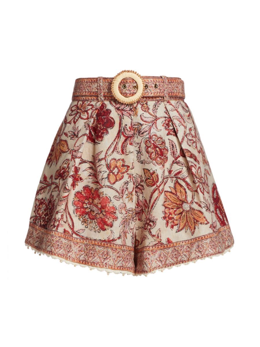 Vitali Floral Belted Scallop-Trim Shorts | Saks Fifth Avenue