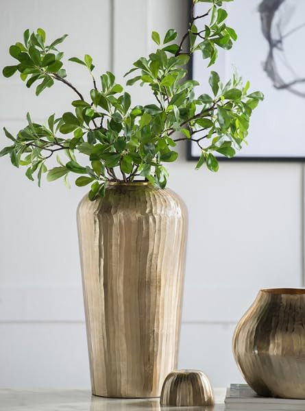 Amma Vase 21.7 Inch, Gold Aluminum Lidded Decorative Jar with Chisel Design for Table or Floor Di... | Amazon (US)