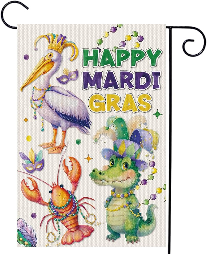 Mardi Garden Flags Decorations - 12x18 Inch Cute Green Alligator Double Sided Outdoor Garden Flag... | Amazon (US)