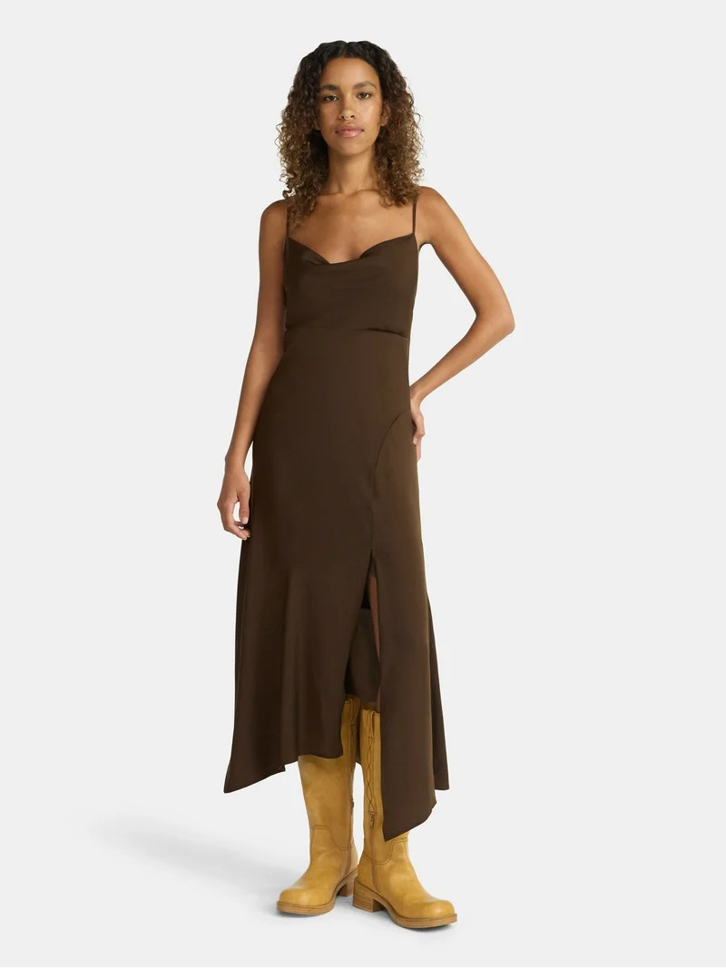 No Boundaries Cami Maxi Dress with Cowl Neck, Women's | Walmart (US)