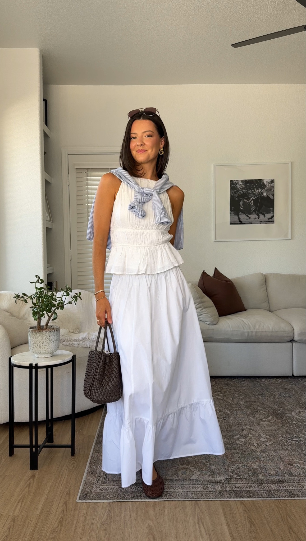Convertible white maxi dress and skirt! I am 5’7” wearing a size XS regular in the dress/skirt!
