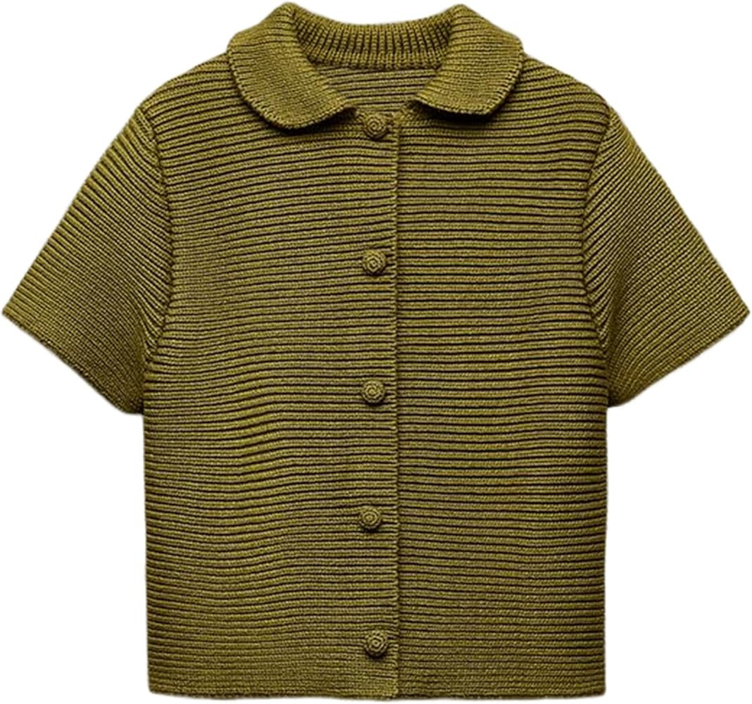 Tanming Womens Cardigan Sweaters Soft Chunky Knit Top Short Sleeve Button Loose Outerwear Sweater | Amazon (US)