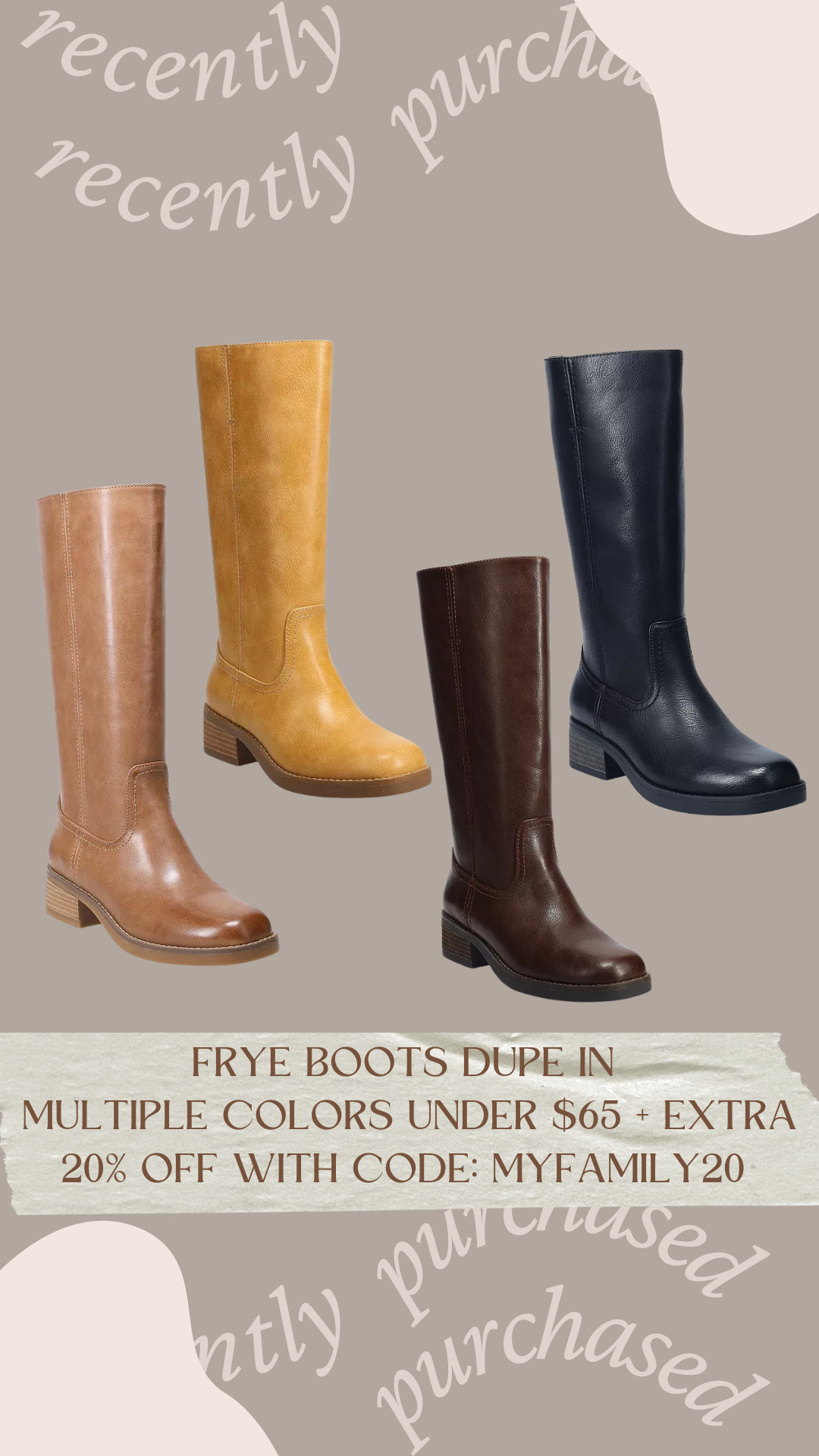Frye boots dupe under $65 + extra 20% off with code: MYFAMILY20

frye boots, fall boots, fall shoes, boots,  

 

#LTKSaleAlert #LTKFindsUnder100 #LTKShoeCrush