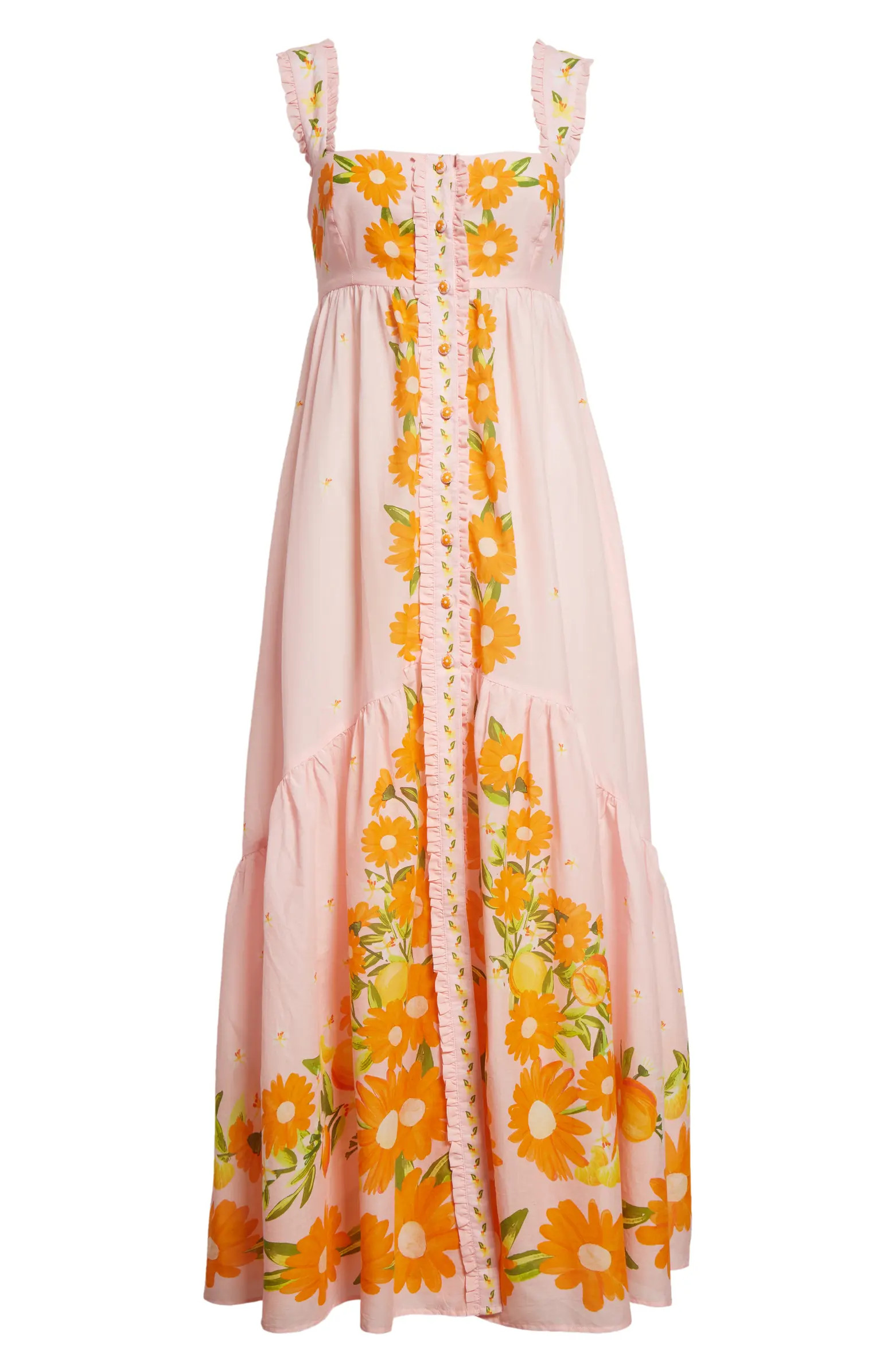 FARM Rio Papaya Salad Tie Back Button Front Sundress | Nordstrom | Nordstrom