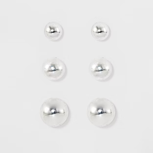Women's Fashion Trio Stud Ball Earring Set 3pc - A New Day™ Silver | Target