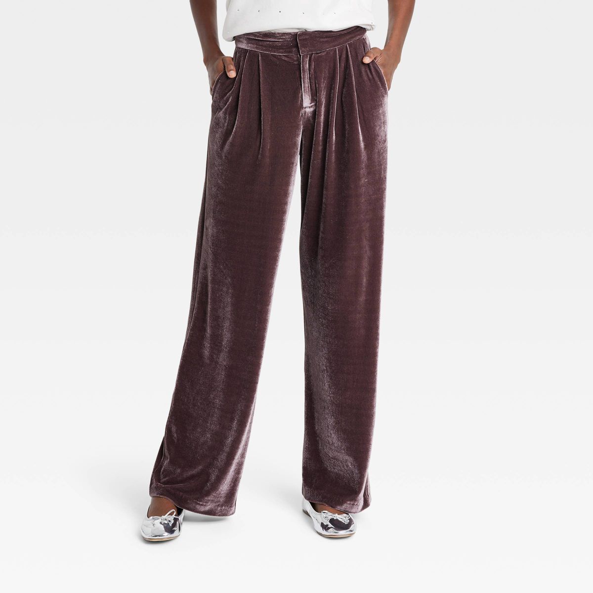 Women's High-Rise Velour Trouser Pants - A New Day™ Mauve 10 | Target
