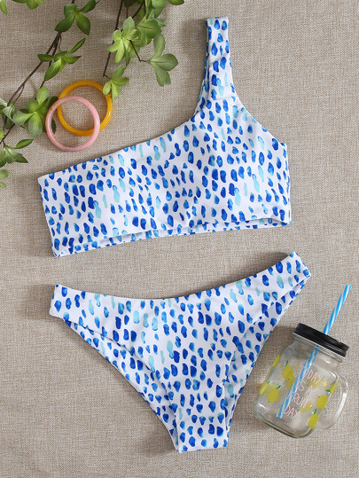 Allover Graphic One Shoulder Bikini Swimsuit | SHEIN