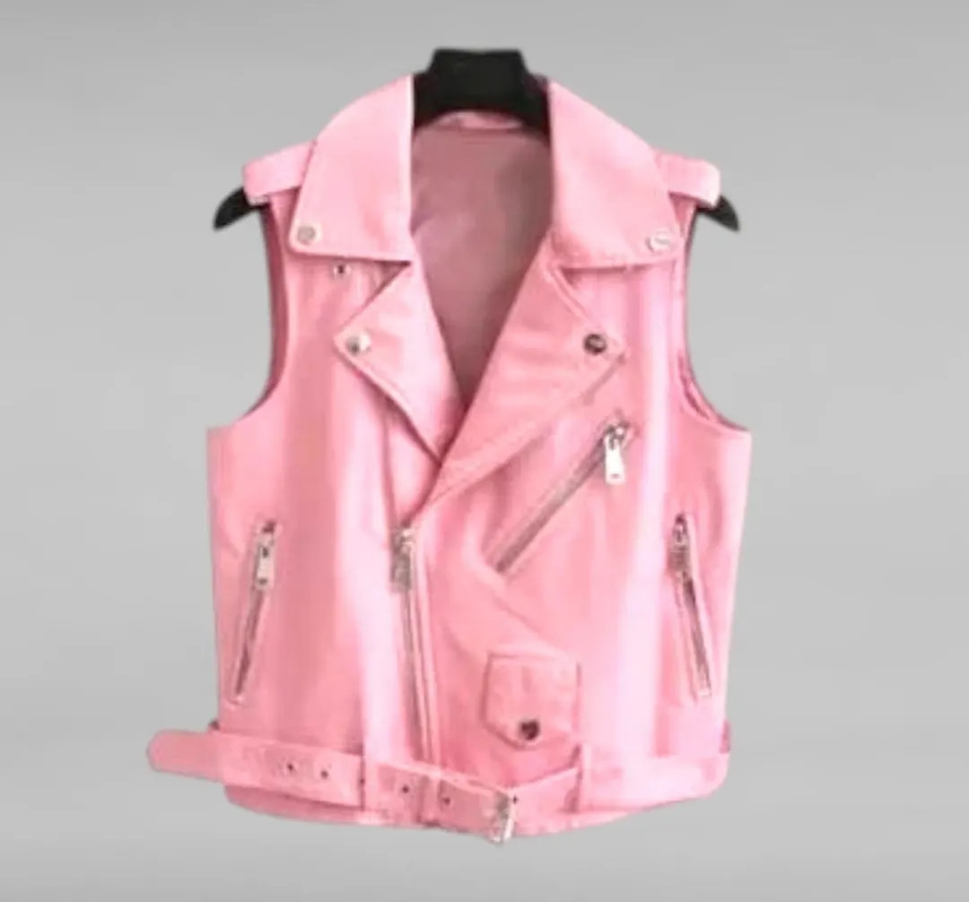 Pink Suede Leather Motorcycle Vest - Women's Biker Jacket | Etsy (US)