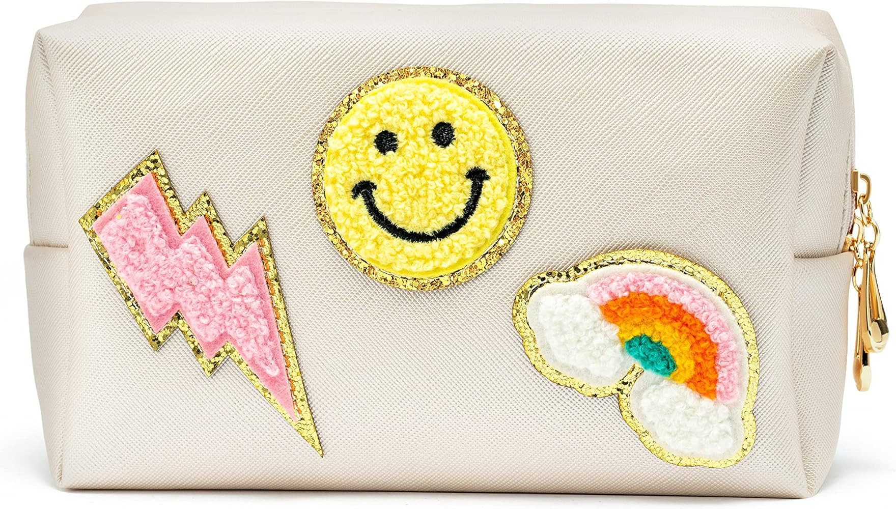 LieToi Preppy Patch Small Toiletry Bag Smile Lightning Heart PU Leather Portable Waterproof Makeu... | Amazon (US)