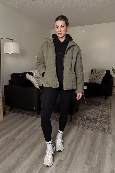 OOTD idea 
Men’s hoodie size medium 
Lulu align leggings size 4
Amazon Jacket 