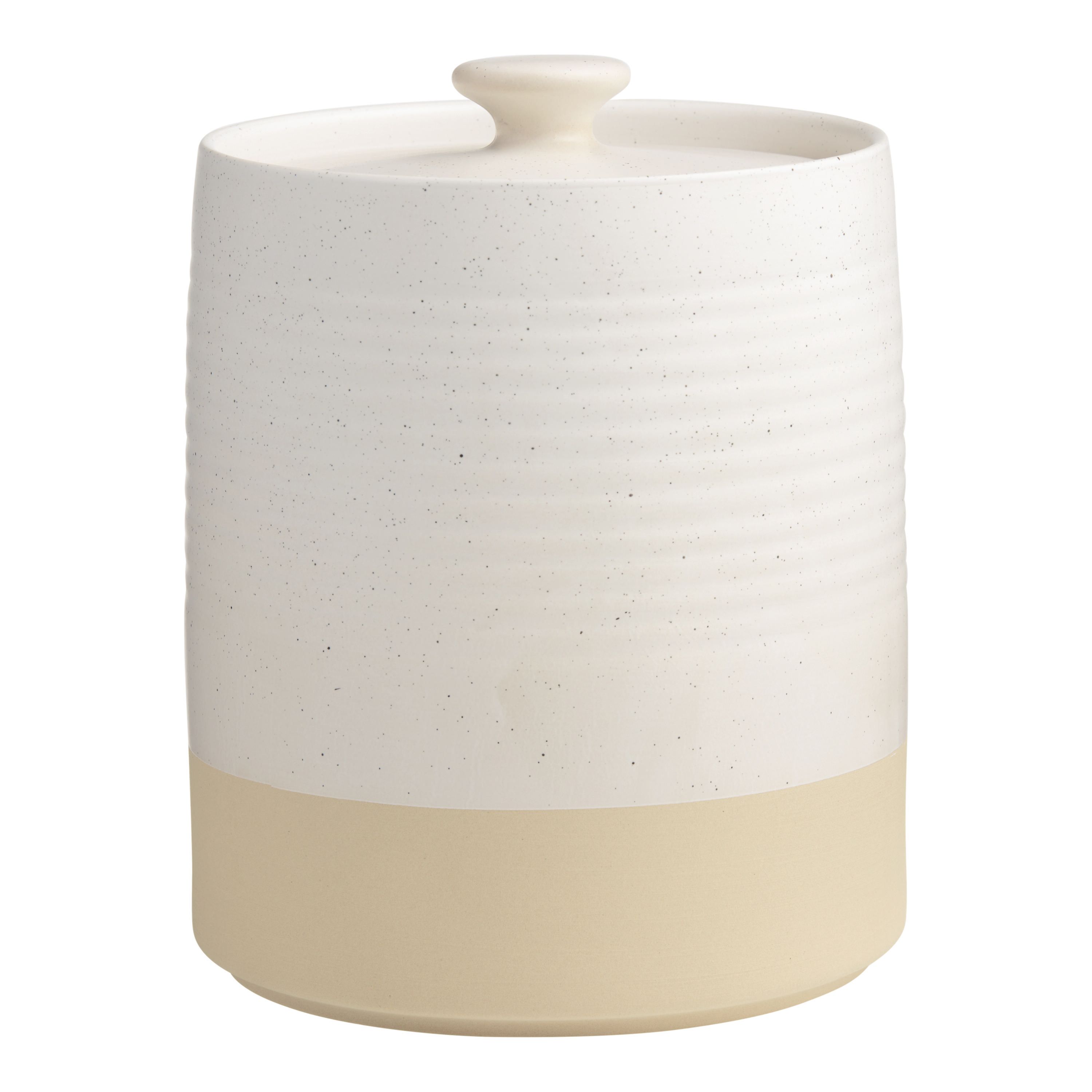 Tipton Large Ivory Speckled Ceramic Storage Canister | World Market