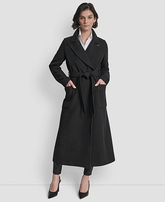 Women's Notch Collar Belted Wrap Coat | Macy's