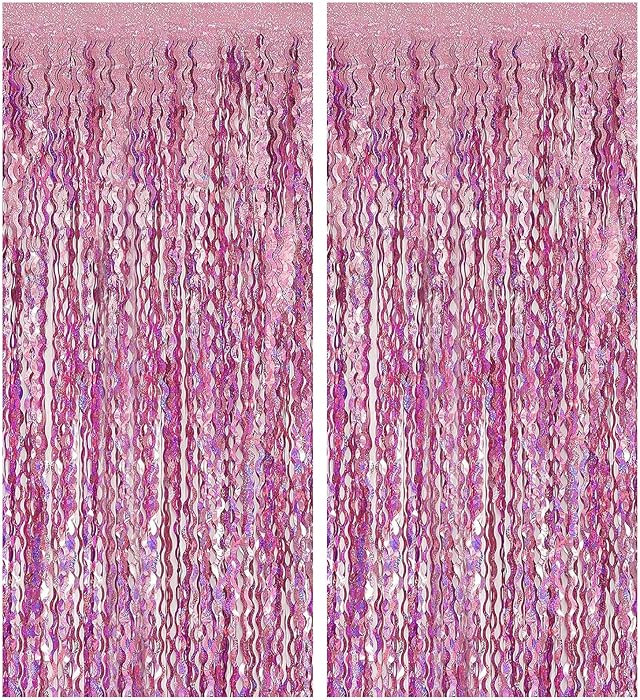 Pink Streamers Fringe Backdrop Party Decorations Tinsel Foil Fringe Curtains Wavy Sparkle Metalli... | Amazon (US)