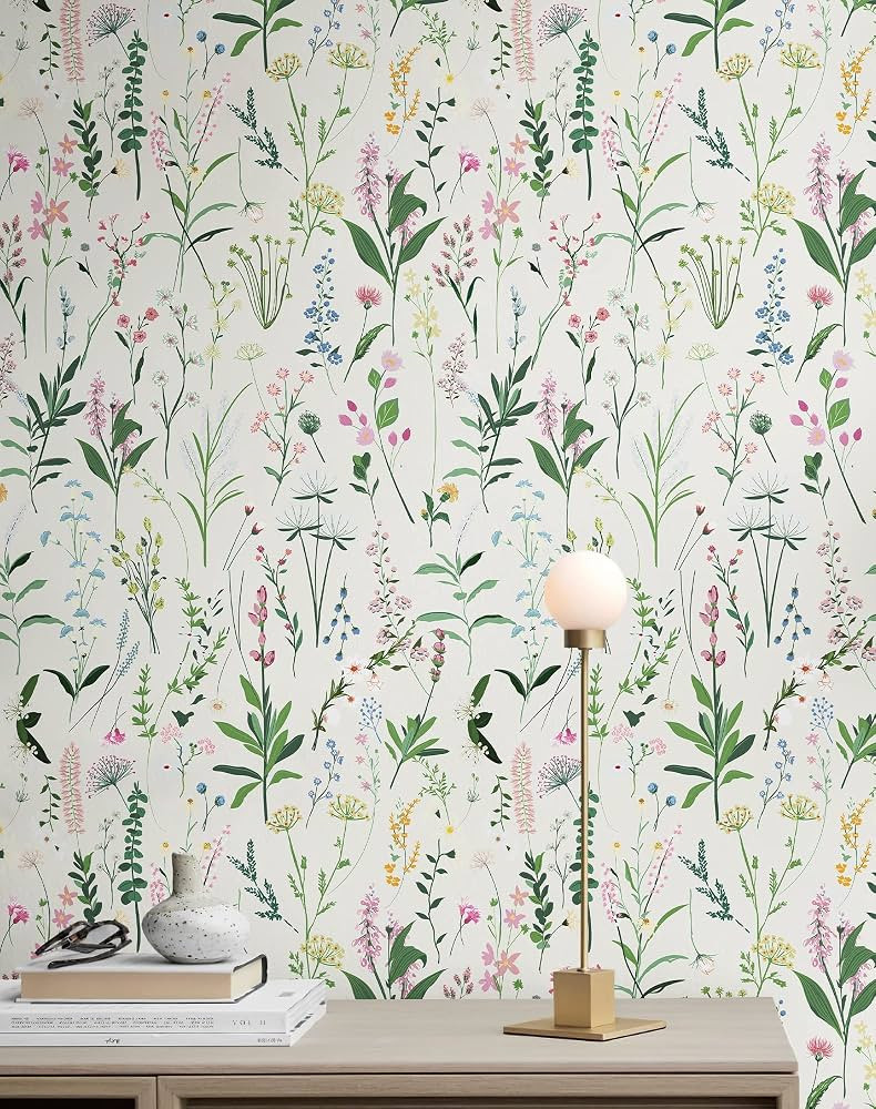 Floral Wallpaper Peel and Stick 118.11" x 17.32" Wallpaper for Bathroom Wild Flower Wallpaper Vin... | Amazon (US)
