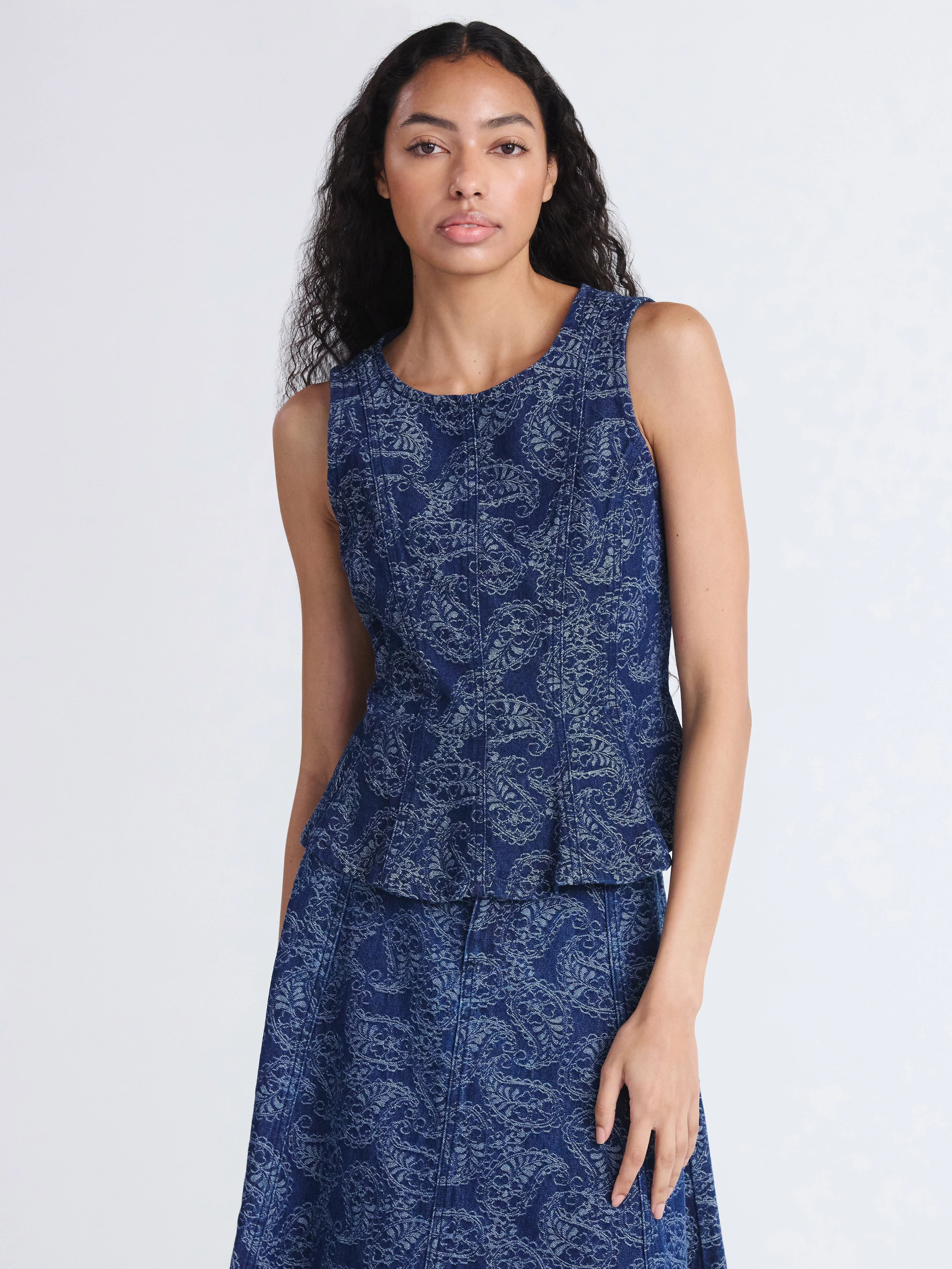 Free Assembly Women's Jacquard Cotton Panel Peplum Top, Sizes S-XXL | Walmart (US)