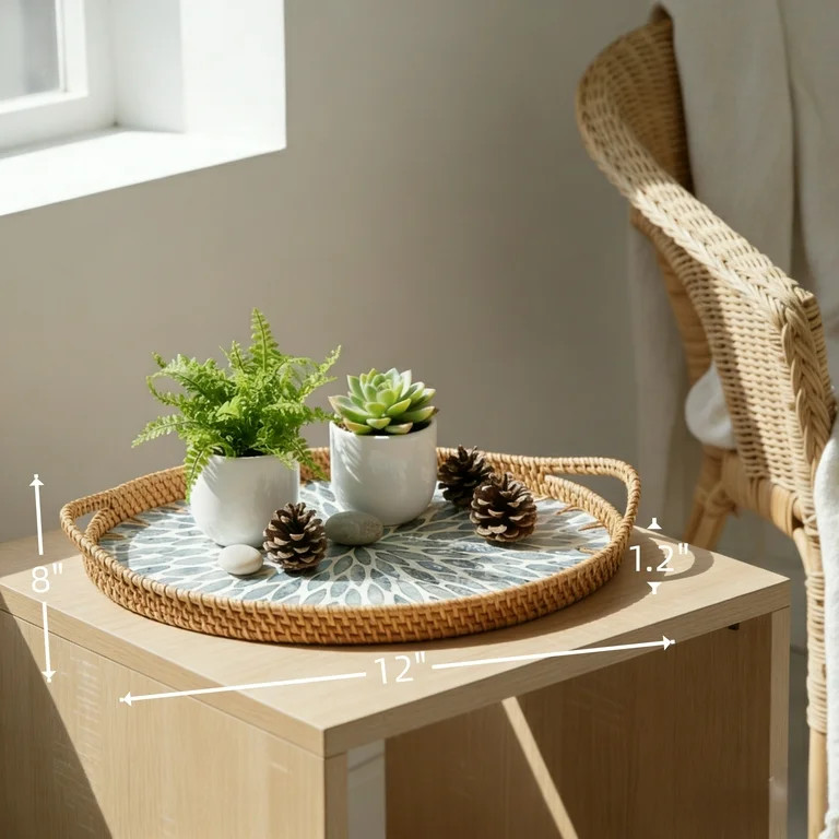 MEHOOM Rattan Shell Serving Tray with Handles, 12"x 8" | Walmart (US)