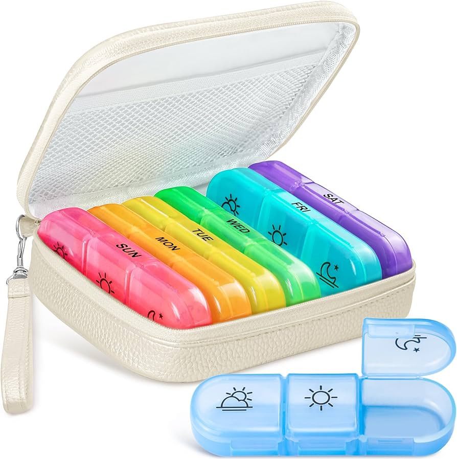 Cute Pill Organizer 3 Times a Day, Large Daily Pill Case for Women, Portable Pill Box 7 Day for P... | Amazon (US)