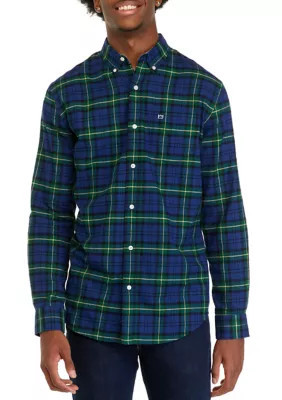 Crown & Ivy Men's Long Sleeve Woven Twill Plaid Shirt, Green, Small | Belk