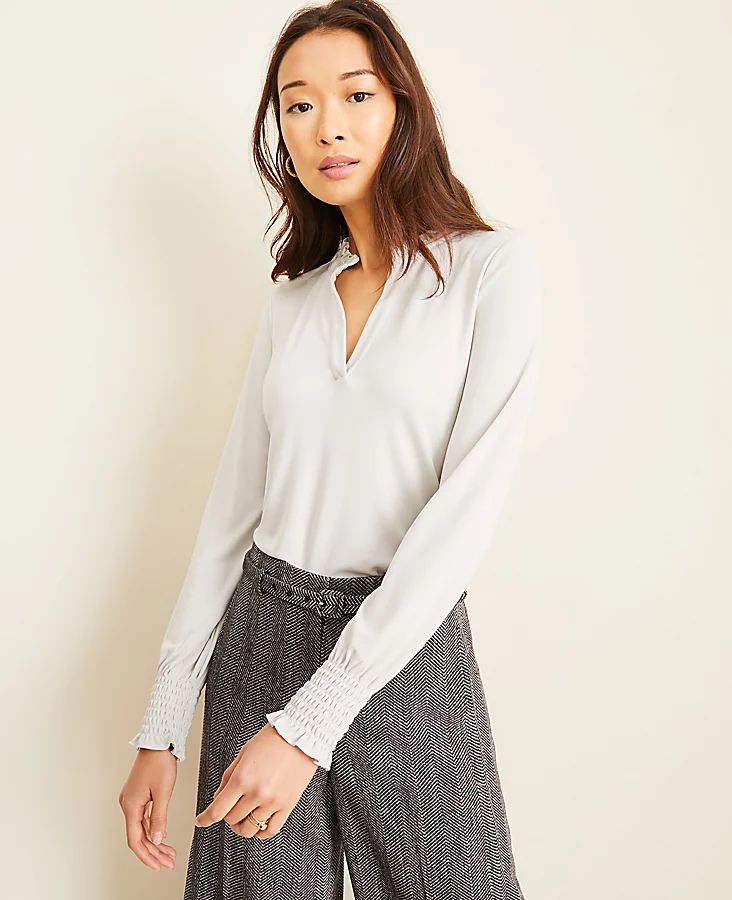 Ruffle Split Neck Top | Ann Taylor (US)