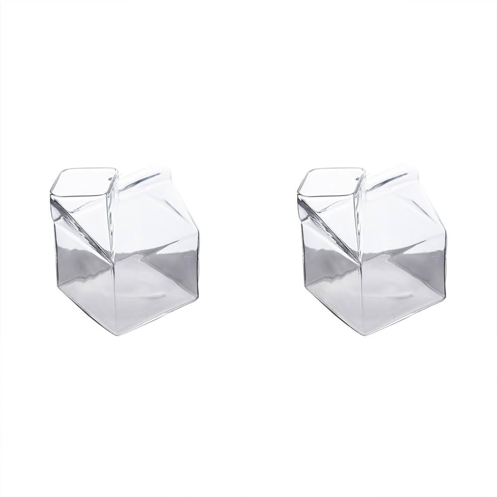 INTOWALK 2 Pack Glass Milk Carton, Clear Square Cocktail Glasses, Mini Cup Creamer Pitcher Coffee... | Amazon (US)