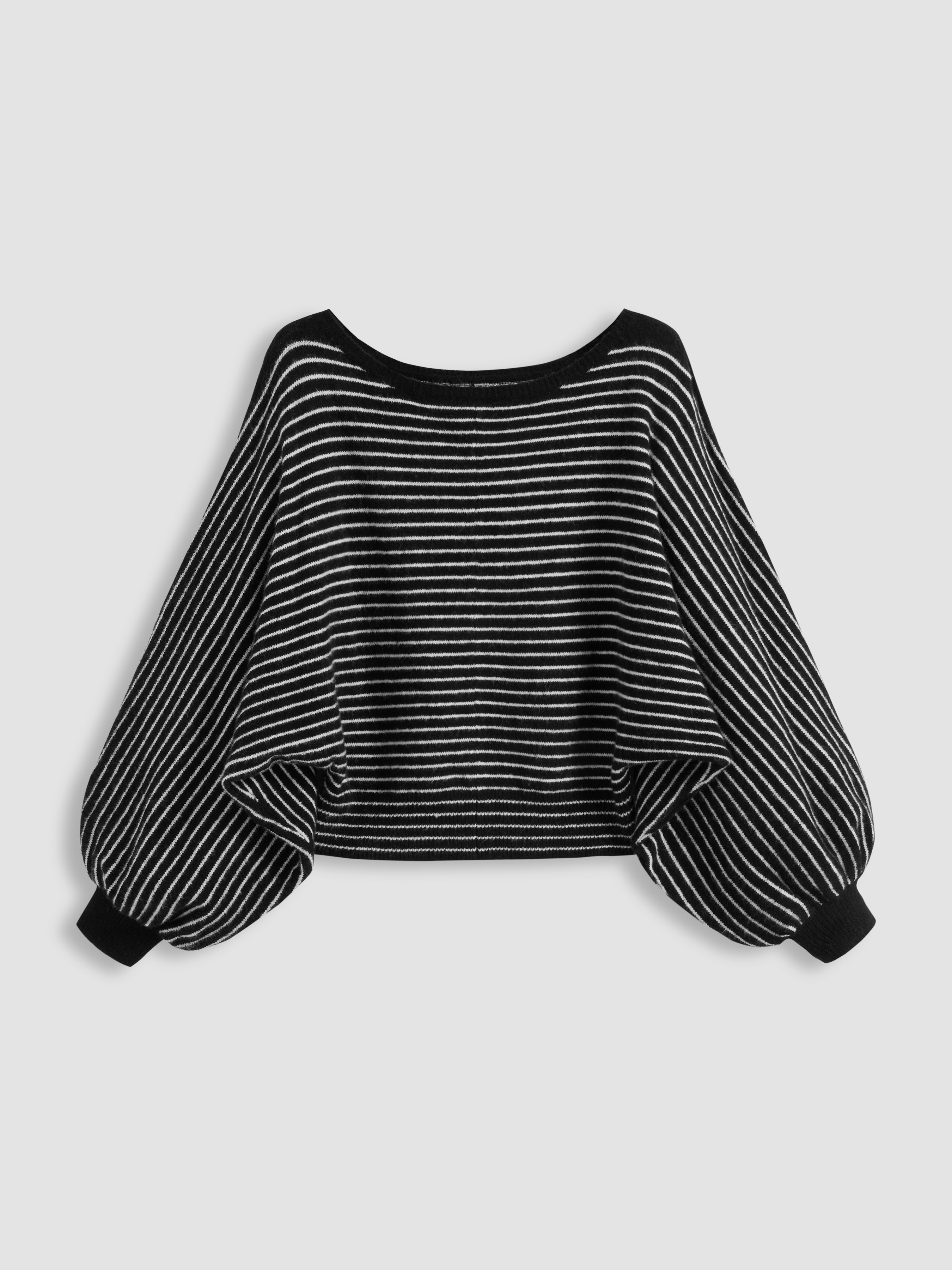 Knit Fabric Knit Wool-blend Boat Neck Striped Oversized Sweater Curve & Plus For Daily Casual | Cider