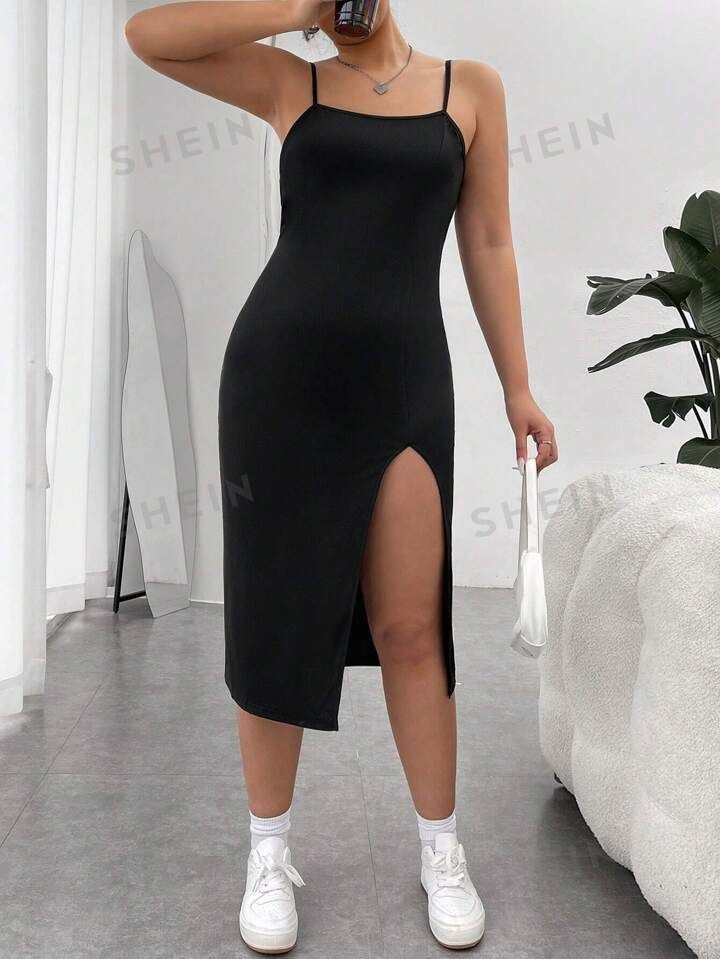 SHEIN EZwear Plus Split Thigh Cami Dress | SHEIN
