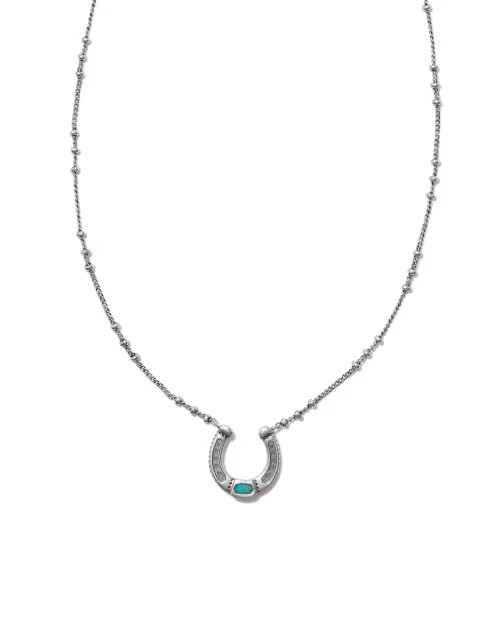 Noble Vintage Silver Horseshoe Pendant Necklace in Variegated Dark Teal Magnesite | Kendra Scott