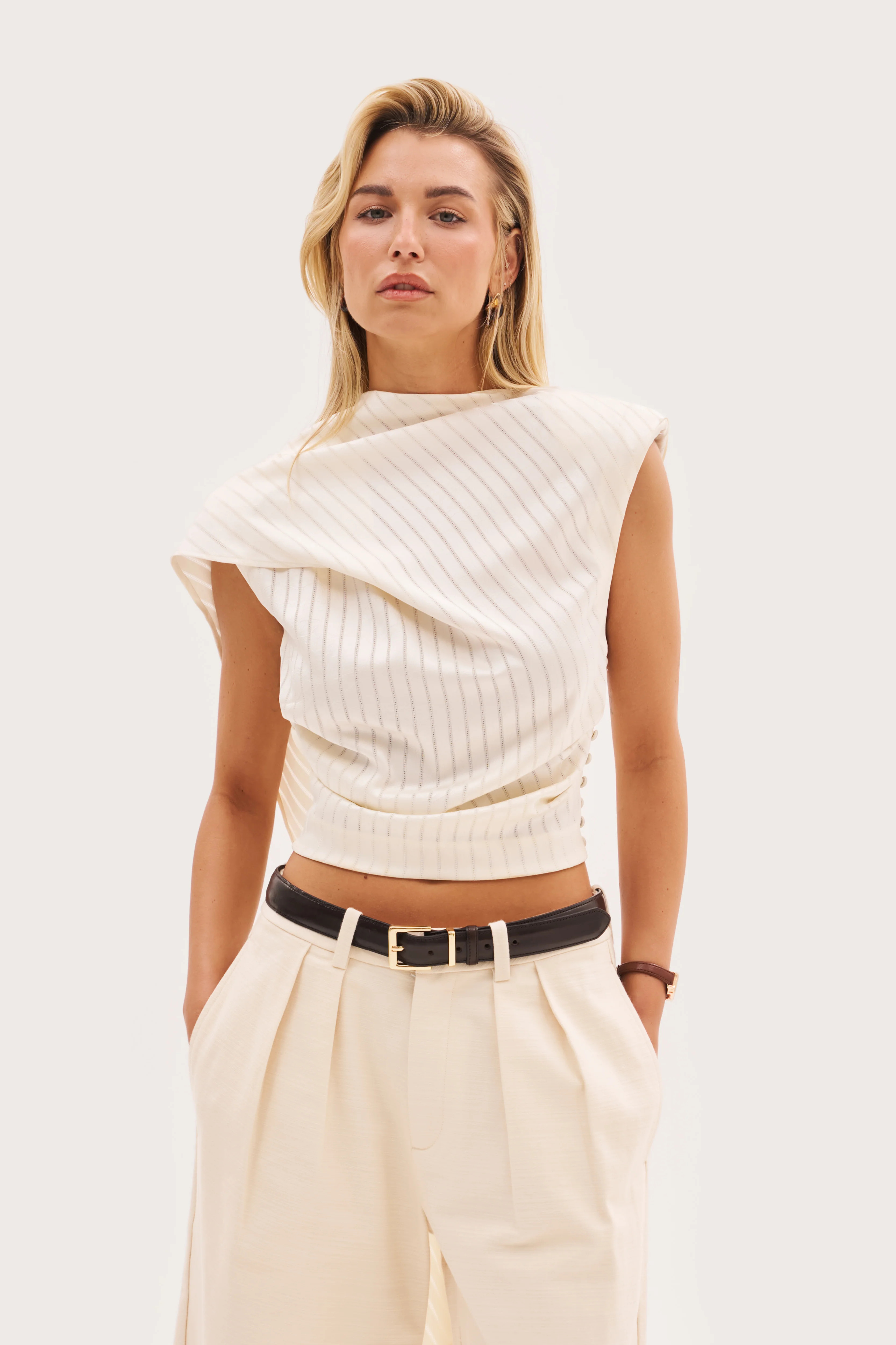 Maebe Satin Scarf Top - Cream | Maebe UK