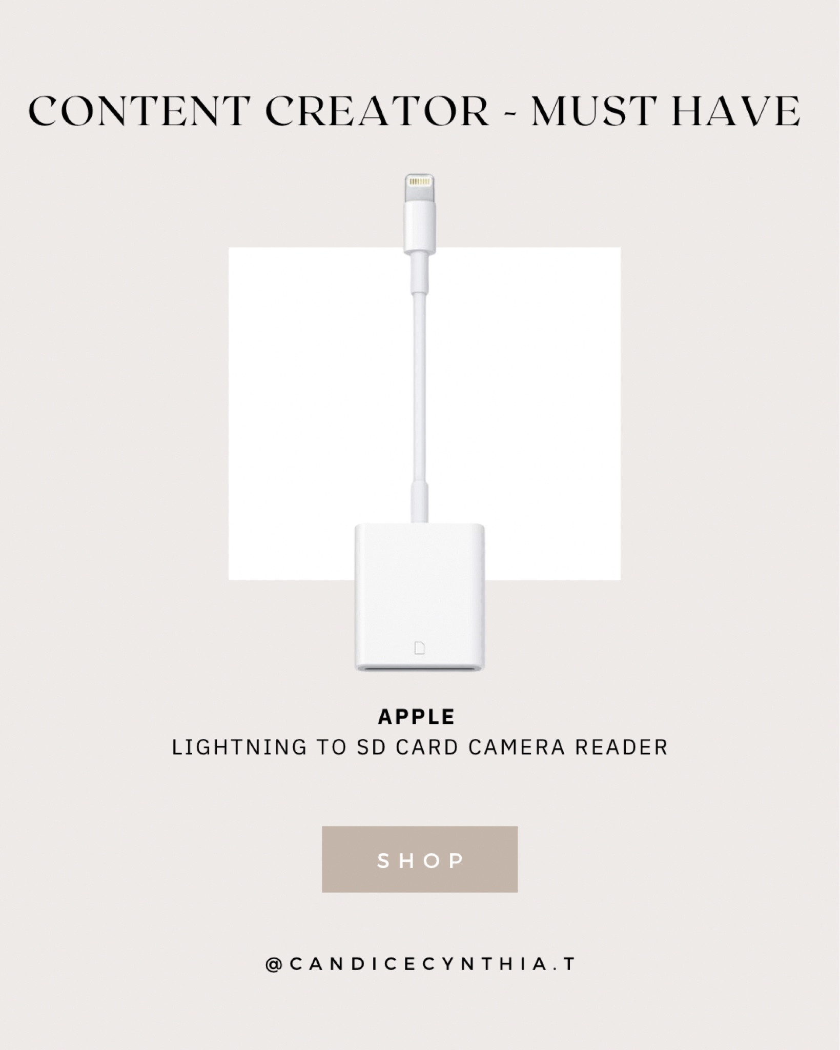 Content creator must have ✨ 

One of my discovery this year: Apple Lightning to SD Card Camera Reader

With the Lightning to SD Card Camera Reader, it’s easy to download photos and videos from your digital camera to your iPad or iPhone so you can view them on the gorgeous Retina display and share them with family and friends.

Buy it, thank me later 🖤

#LTKunder50 #LTKFind #LTKGiftGuide