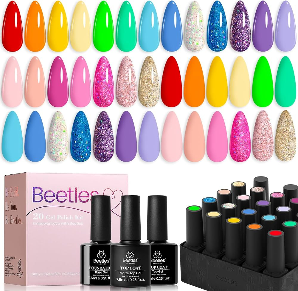 beetles Gel Polish Nail Set 23 Pcs 20 Colors Rainbow Collection Green Pink Blue Glitter Nude Mani... | Amazon (US)