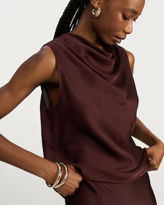 F&F Satin Cowl Neck Sleeveless Blouse in Burgundy | Tesco F&F
