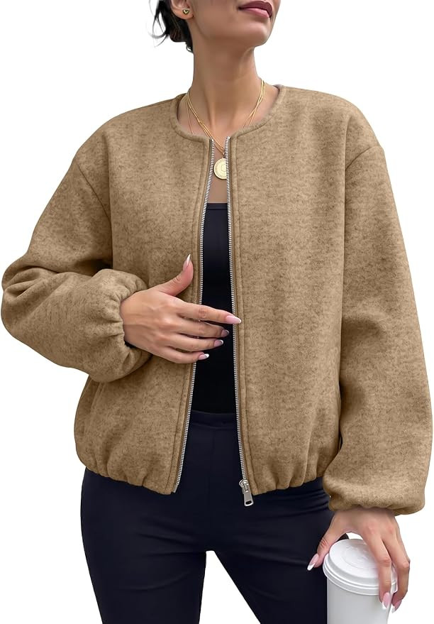 Dokotoo Bomber Jacket for Women Trendy Long Sleeve Coat with Pockets | Fall Winter Clothes, Women... | Amazon (US)