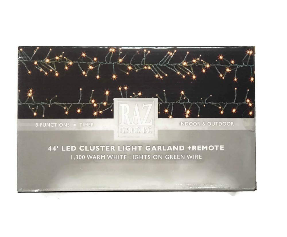Raz Christmas Cluster Lights 44 Foot Garland with 1300 Warm White Lights on Green Wire with Remot... | Amazon (US)