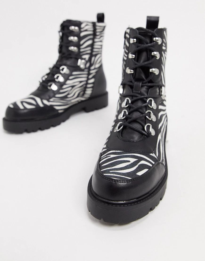 ASOS DESIGN Alma lace-up hiker boots with trim detail in zebra-Multi | ASOS (Global)