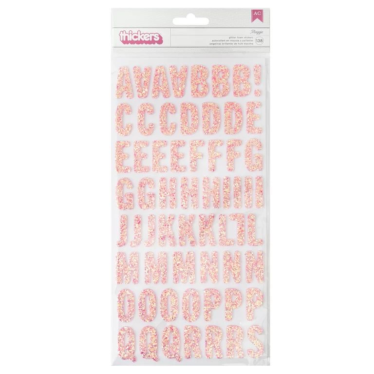 American Crafts Thickers 5.5" x 11" Pink Glitter Foam Tealightful Alphabet Stickers, 2 Piece | Walmart (US)
